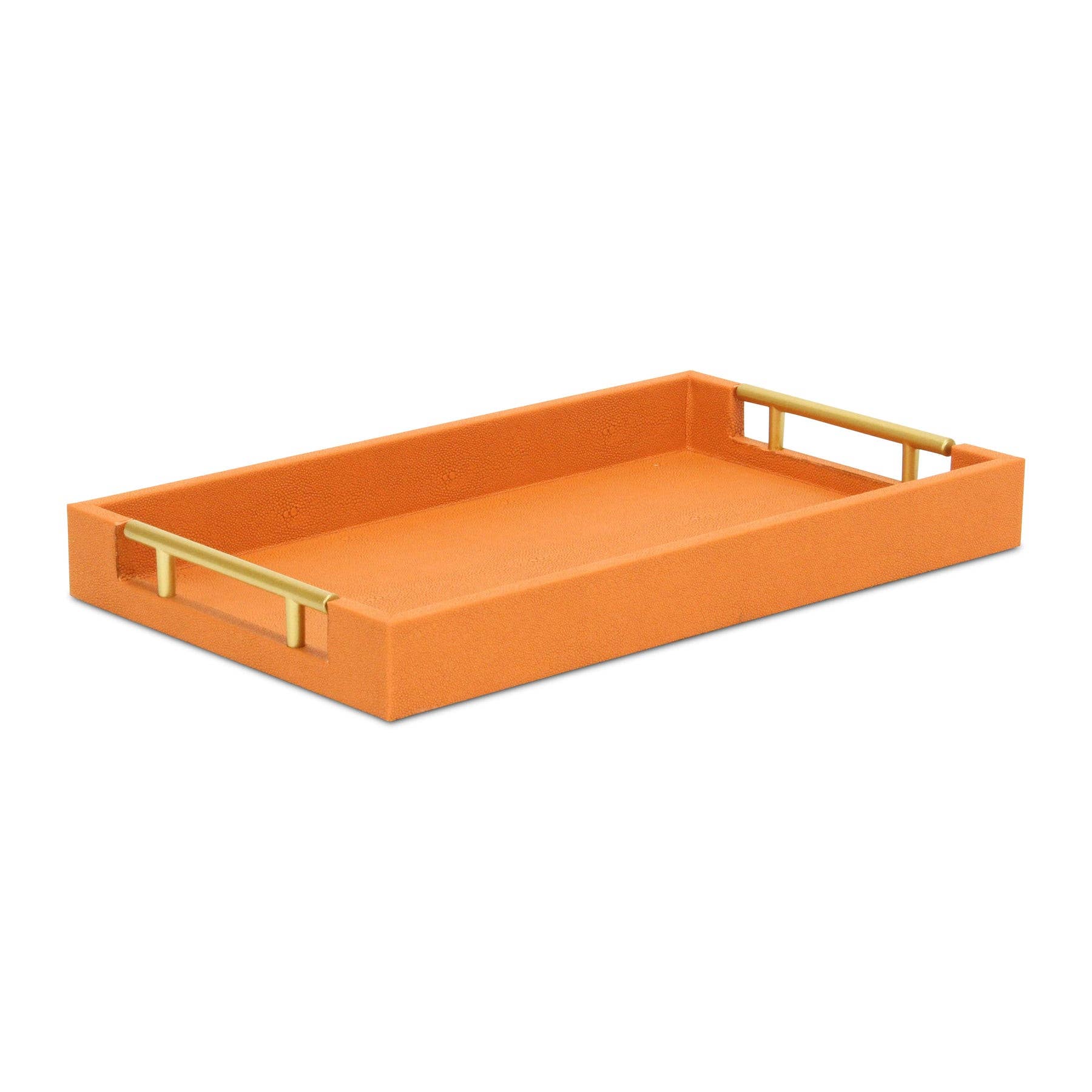 HomeRoots – wholesale Decorative tray – 16" Orange And Gold Faux Shagreen Serving Tray With Handles1