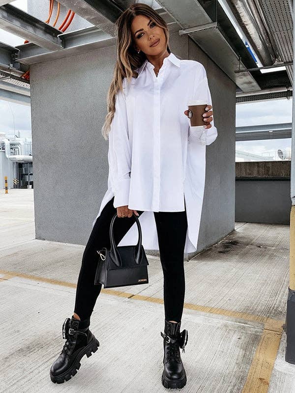 Plush Looks - Vente Chemise à col boutonné – femme - Chemises Urban manches longues col à revers asymétriques uni15