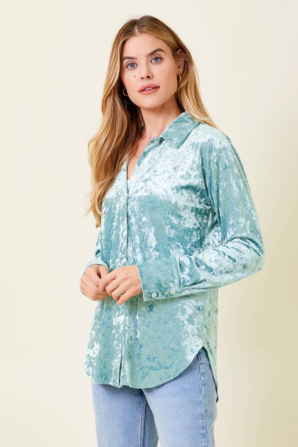 Mystree - Vente Chemise à col boutonné – femme - Chemise boutonnée en velours 6032322