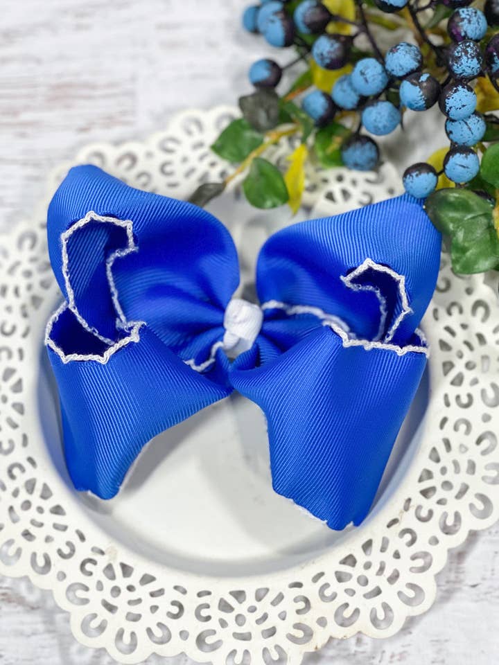 Royal Blue & White Moonstitch Oversized Hair Bow for wholesale by The Hair Bow Company