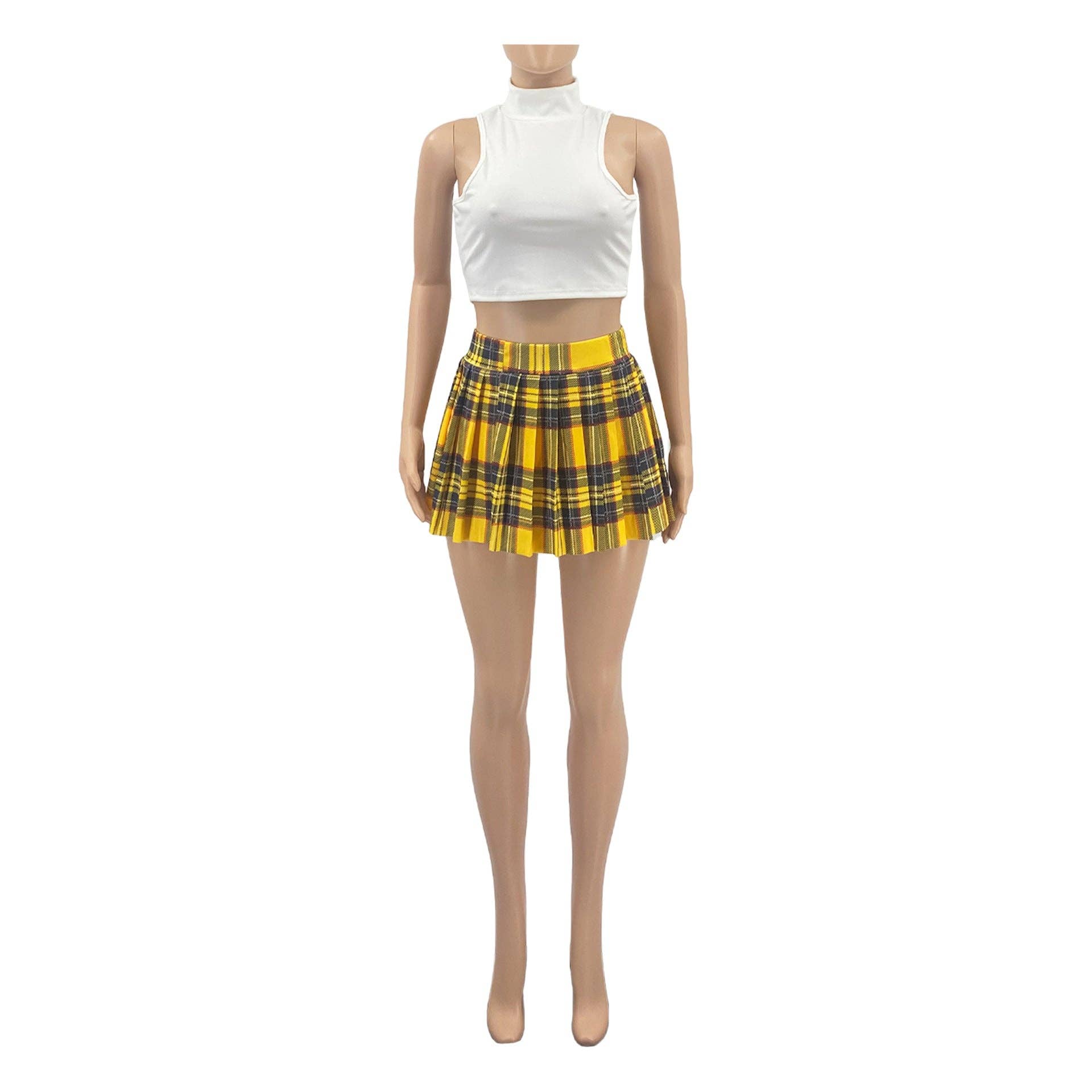 MB Fashion Wholesale - Wholesale Skirt - Women's - MB FASHION HIGH WAISTED PLAID MINI SKIRT 1347LY50