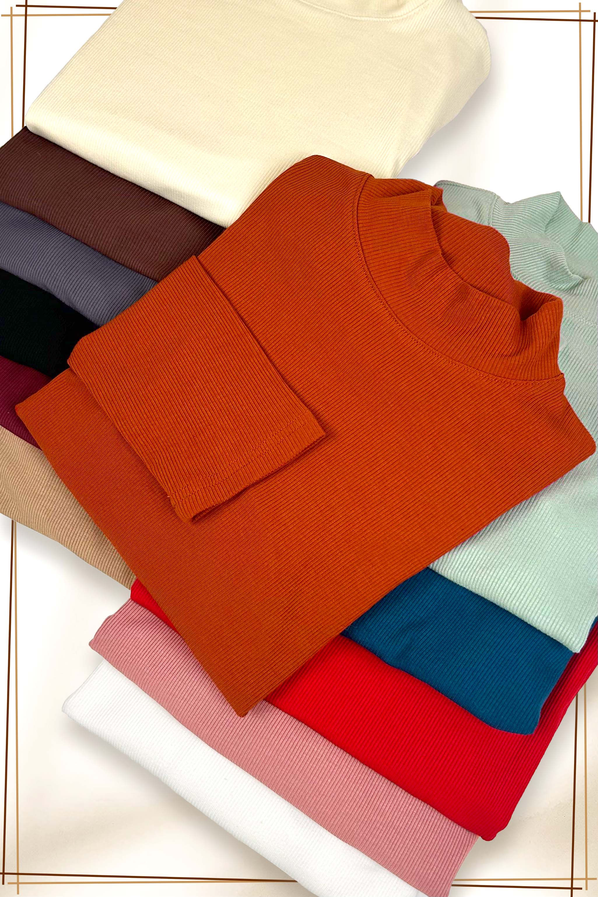 La Miel - Wholesale Gebreide top - Dames - MCT7699-Elastische geribbelde basistop met lange mouwen en ronde hals30