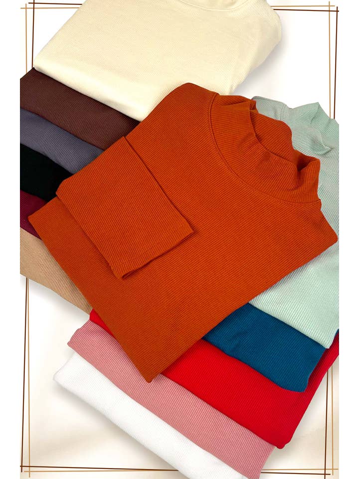 La Miel - Wholesale Knit Top - Women's - MCT7699-Stretchy Ribbed Long Sleeve Mock Neck Basic Top27