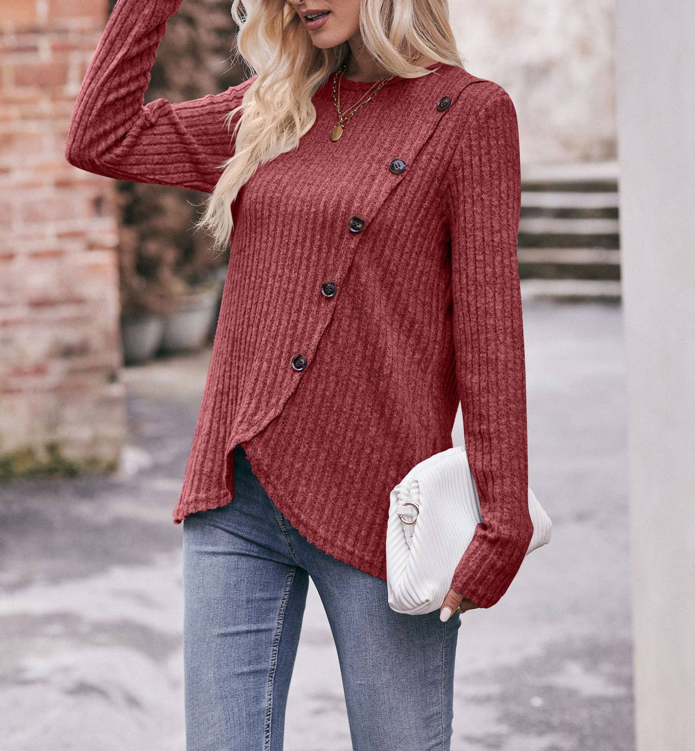 HIDDENBRAND - Wholesale Knit Sweater - Women's - Women's Round Neck Solid Color Sweater13