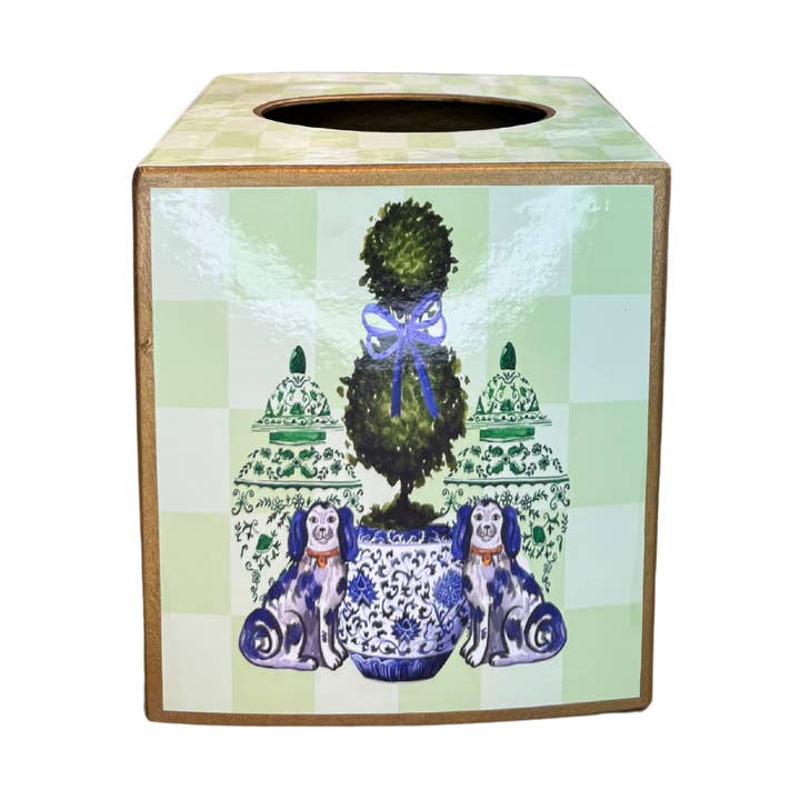 TOPICS IN THE TROPICS - Wholesale Tissue Box - Paper Mache Kleenex Box Staffordshire dogs and topiary0