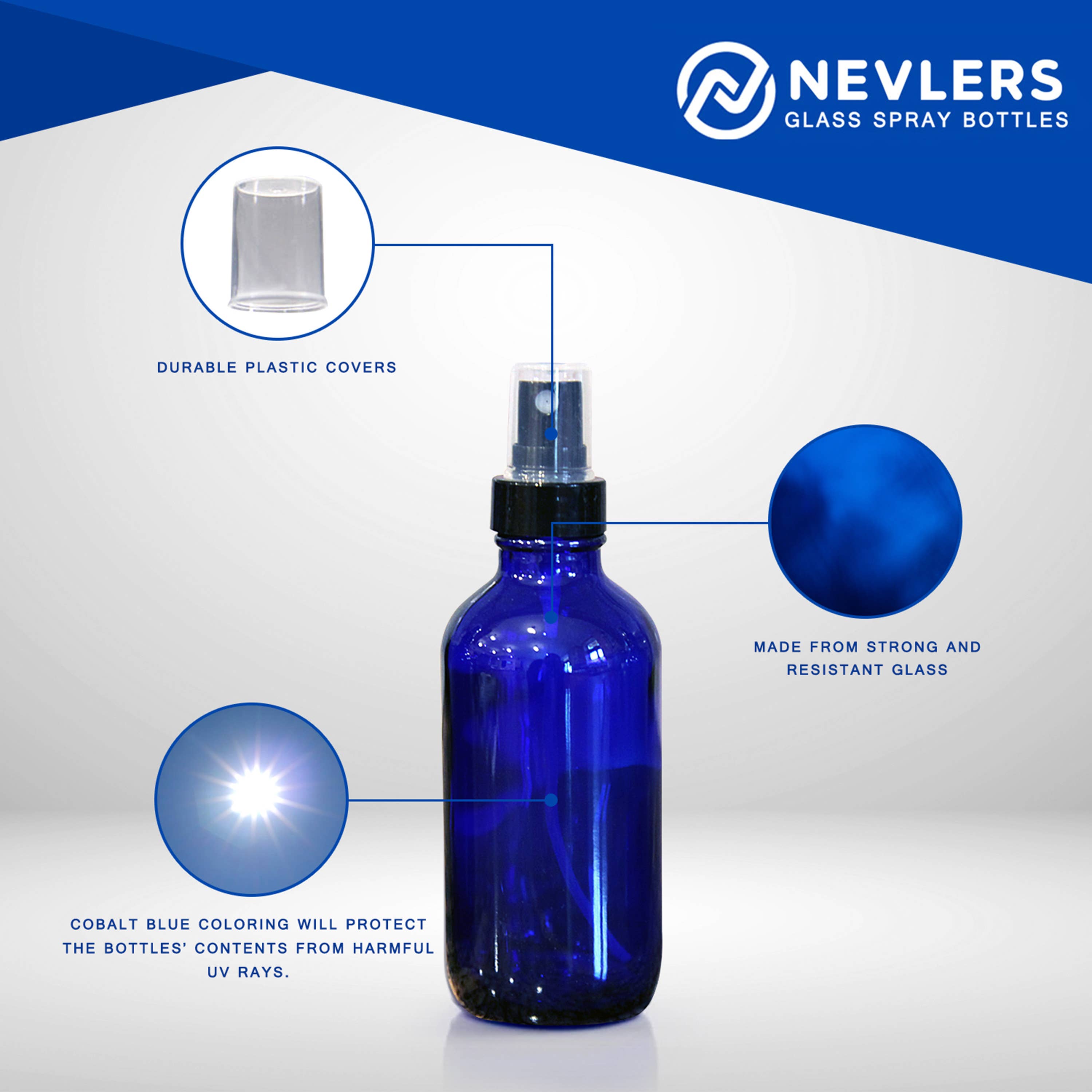 Nevlers - Wholesale Spray bottle - Cobalt Blue Glass Spray Bottles - 4 oz. (Pack of 24)6