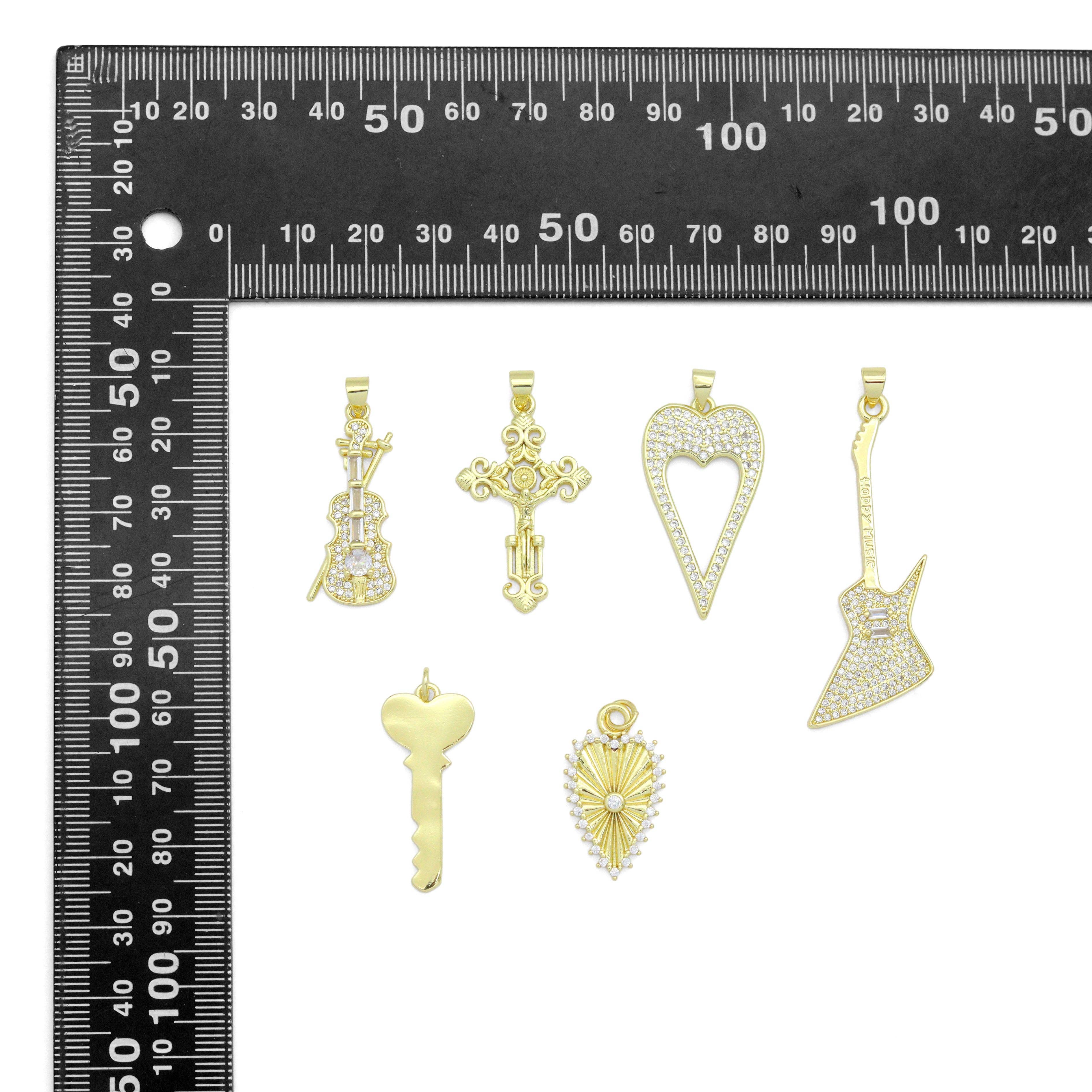 BestBeads&Beyond – wholesale Individuell berlock/hänge – Guld Fiol Gitarr Kors Hjärta Nyckel Berlock Hänge, Sku#LK12572