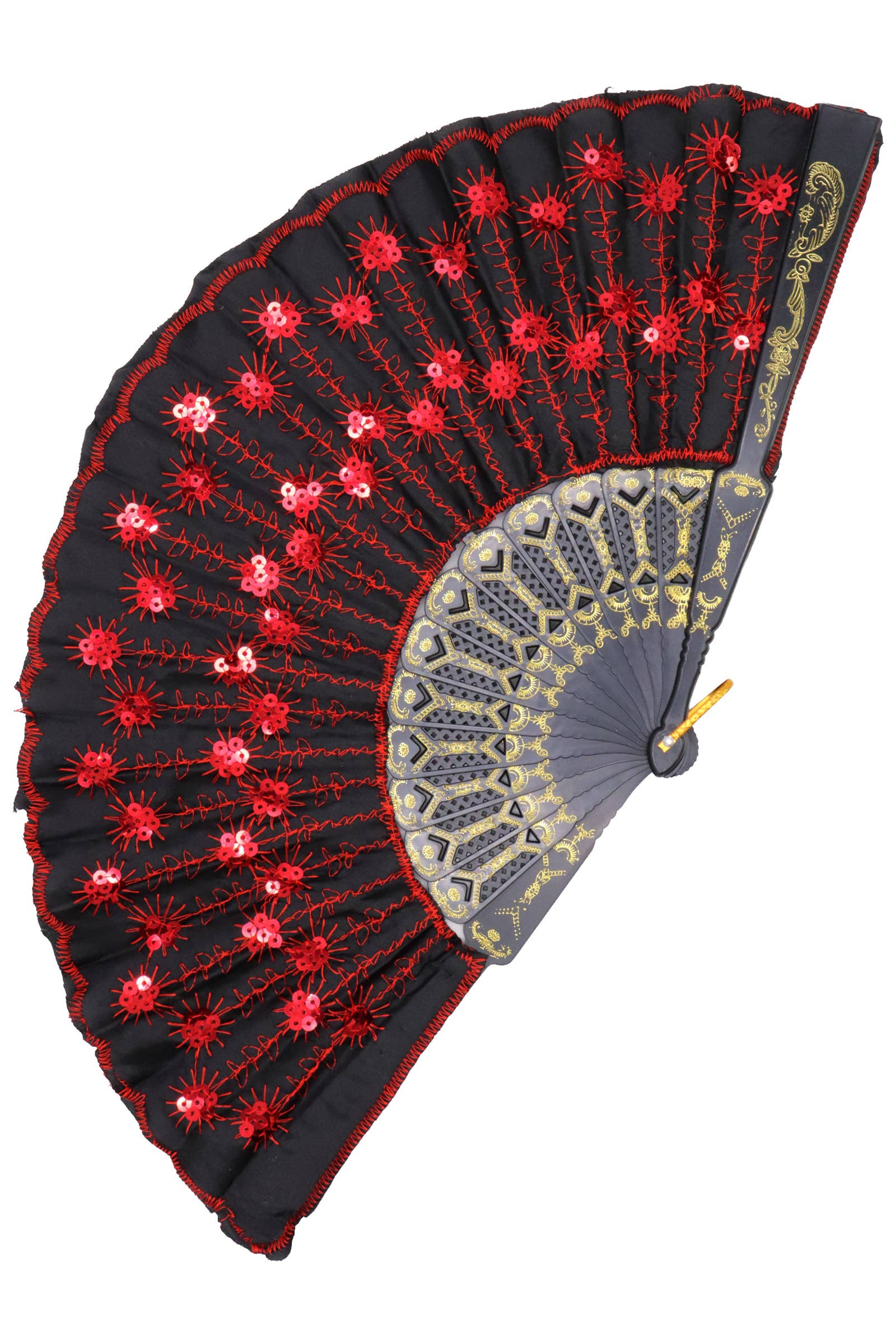 Assorted Black Floral Sequins Hand-held Folding Fan for wholesale on Faire8