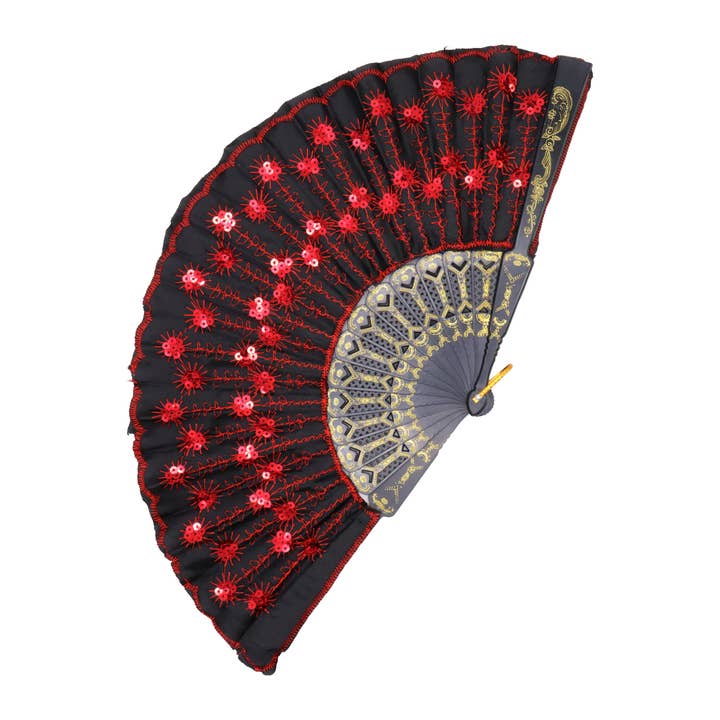 Assorted Black Floral Sequins Hand-held Folding Fan for wholesale on Faire8