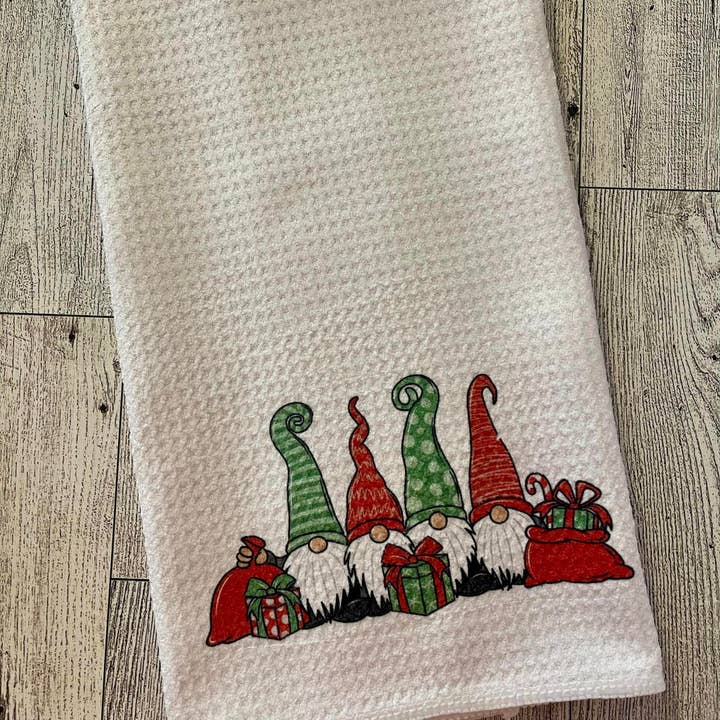 Christmas Gnomes Waffle Weave Dish Towel Tea Towel for wholesale by Prairie Chicken Sticker Shop & Gifts