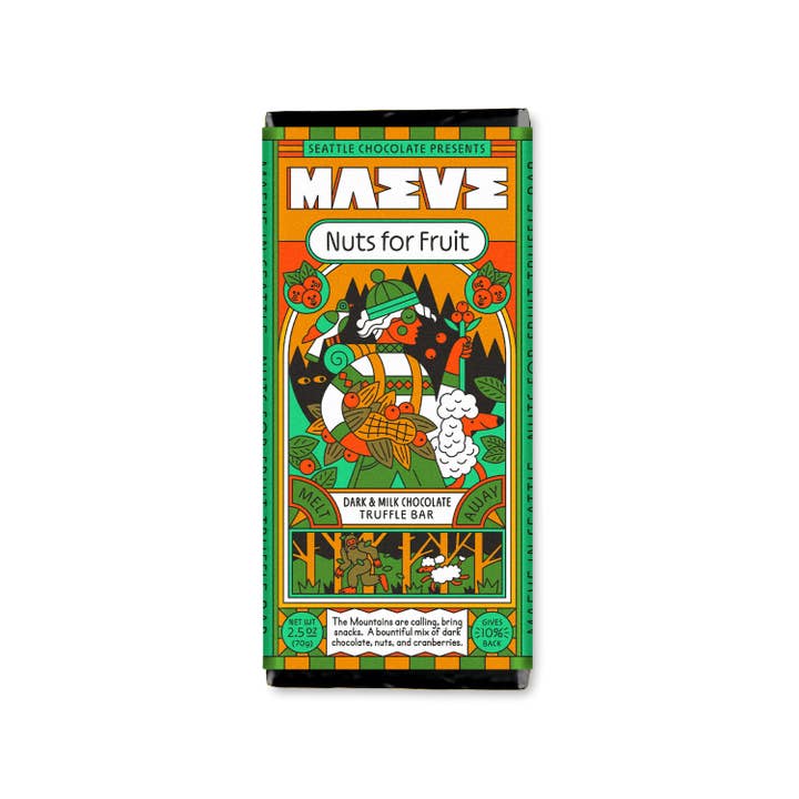 Seattle Chocolate Presents Maeve - Wholesale Chocolate Bar - Nuts for Fruit (Double Chocolate Trail Mix) Truffle Bar