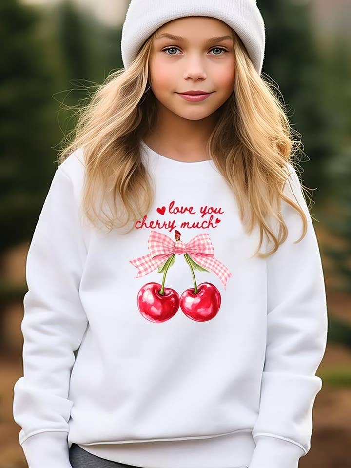Love You Cherry Much Kids Graphic Sweatshirt for wholesale by Pink Irene Wholesale