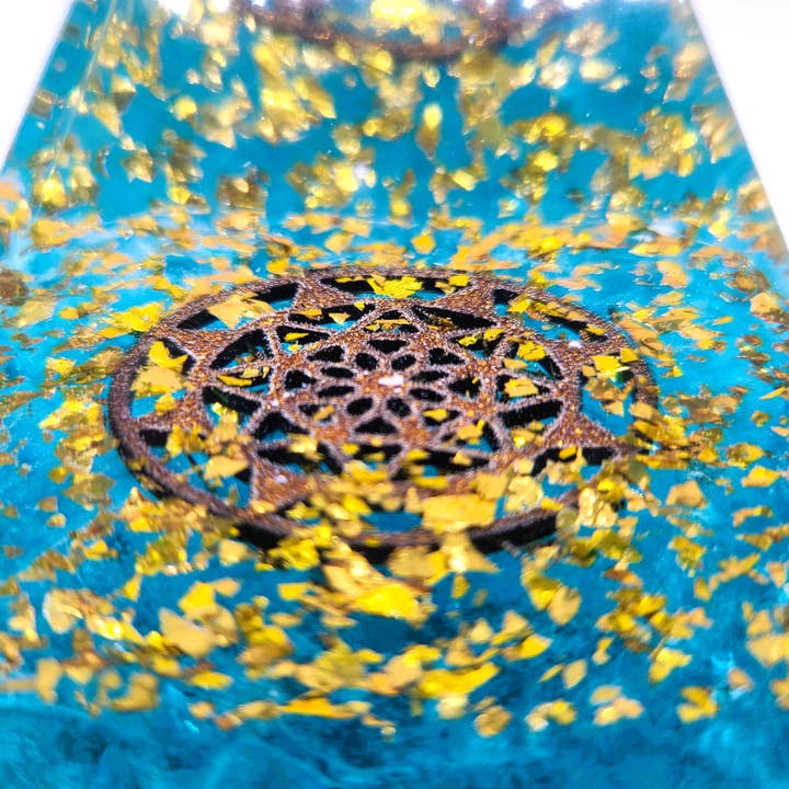 Slightly Askew Art - Wholesale Decorative Tabletop Object - Eco-Friendly Orgonite Pyramid with Mandala Pattern5
