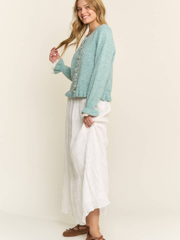 CANDESCENT - Wholesale Cardigan - Women's - Lace Trim Ruffle Hem Cardigan15