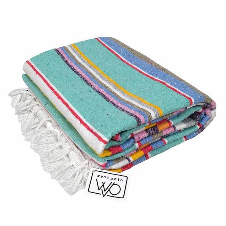 West Path - Vente Plaids - Couverture mexicaine serape pastel menthe 100 % coton