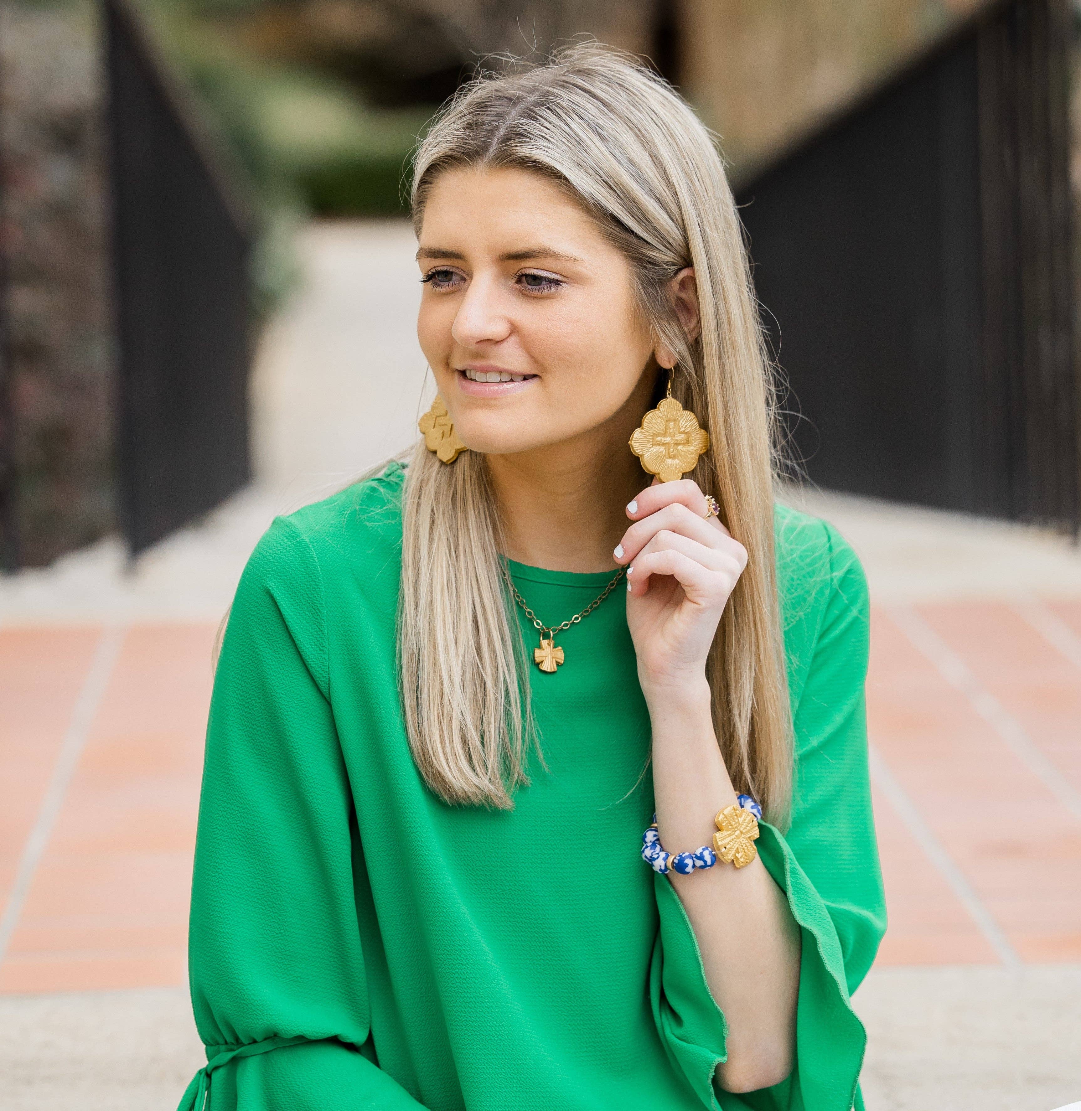 Hidden Truth Jewelry - Wholesale Beaded Bracelet - Cobalt African Fused Glass with Rachel Cross Bracelet1