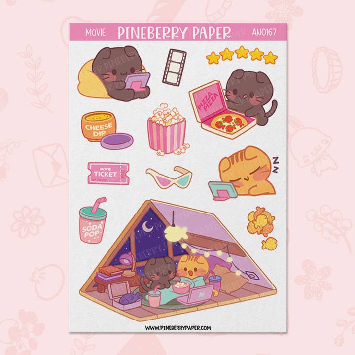 Movie Night Sticker Sheet for wholesale by Pineberry Paper