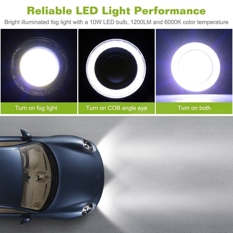 Black 2 Pcs 2.5"Auto COB LED Fog Light 1200LM 6000k White IP65 Waterproof Halo Angel Eye Ring Bulb Lamp Driving DRL 12V for wholesale on Faire2