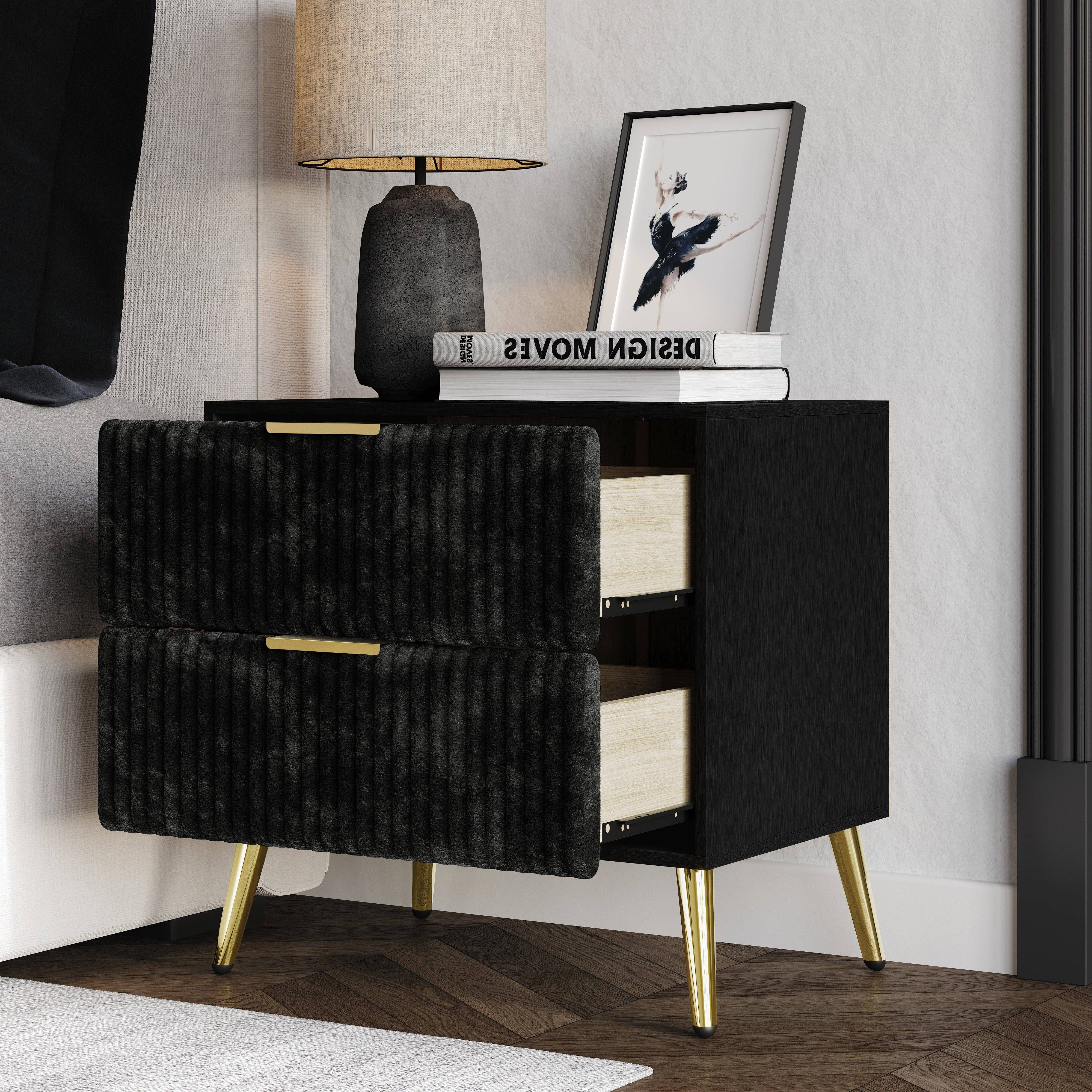 Home Design - Wholesale Bedroom Furniture - Home Design Alva 2 Drawer Nightstand, Black1