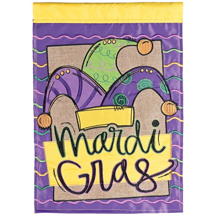 Flag Mardi Gras Jester Hat 13x18 for wholesale by Cottage Garden