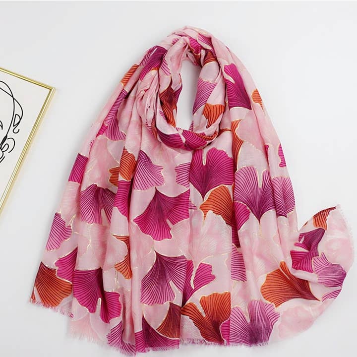 JC Sunny Fashion - Wholesale Scarf - Women's - 2 Colors--JC023512 Royal Foil Embellished Leaf Scarf