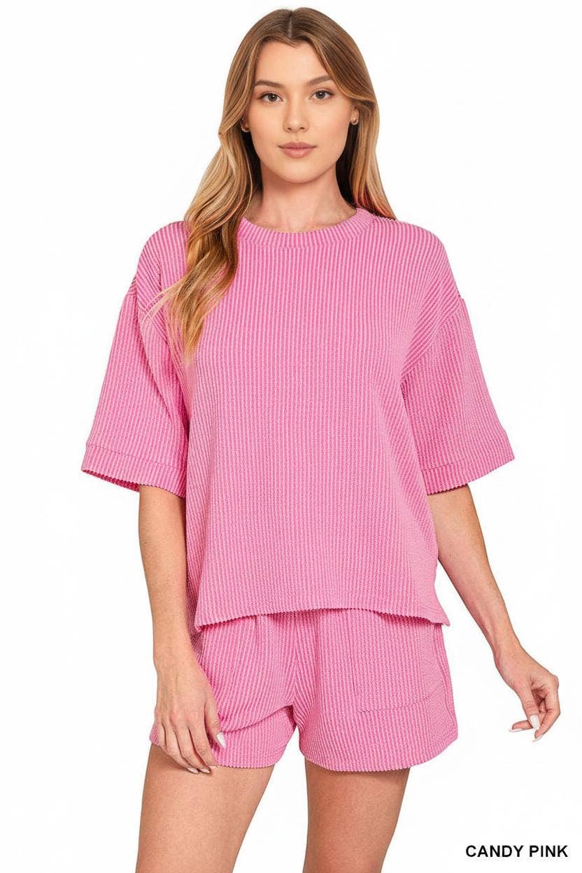 42POPS – Engroshandel Loungesæt - Dame – .Corded Rib T-shirt & Shorts 2-delt Sæt60