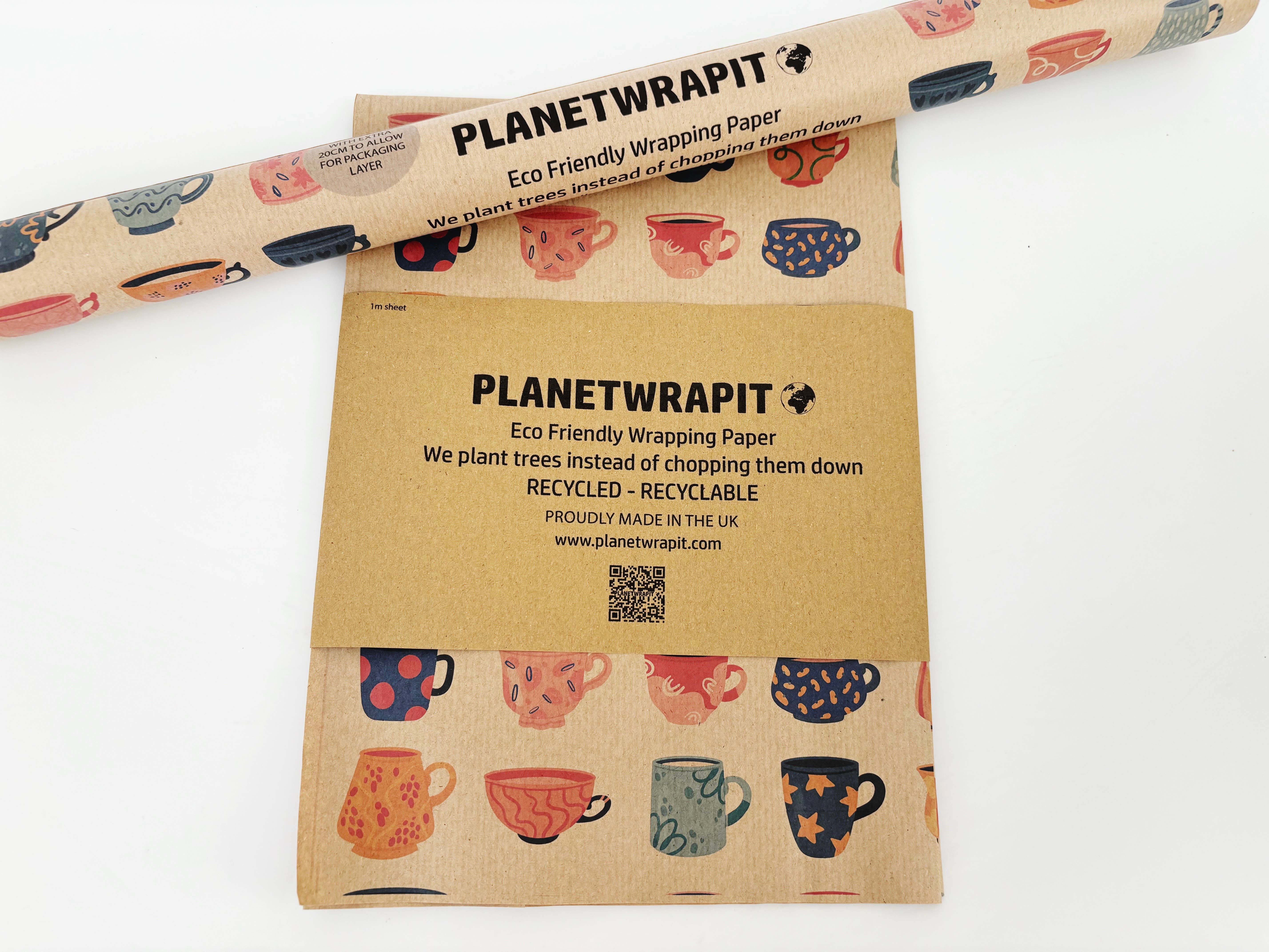 PlanetWrapIt - Wholesale Wrapping Paper Roll - Cups of Positivitea Recycled Kraft Wrapping Paper Gift Wrap 3