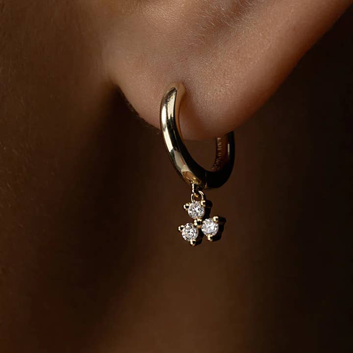 OISHI DIAMONDS - Wholesale Huggie Earrings - Radiant 0.21Ct Diamond Drop Earrings, Elegant 14k Gold 6