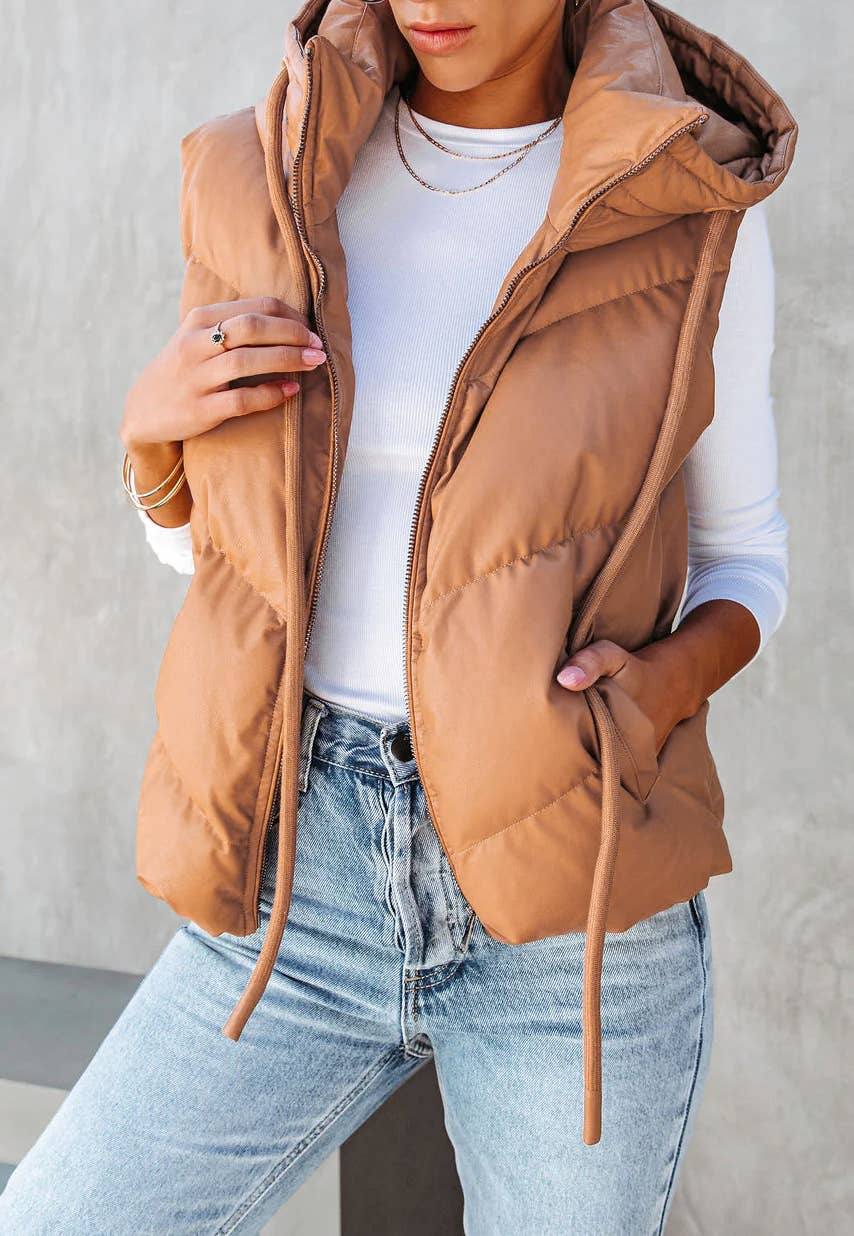 HIDDENBRAND - Wholesale Outerwear Vest - Women's - Short Hooded Down Sleeveless Vest10