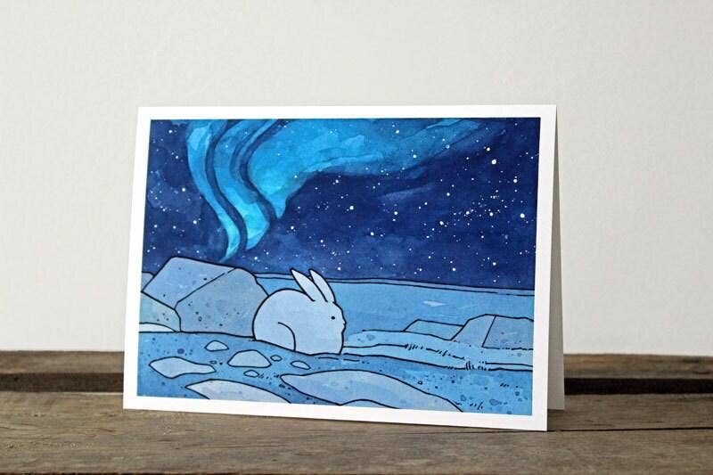 Studio Tuesday - Wholesale Everyday Greeting Card - Snowshoe Hare and Northern Lights Card1