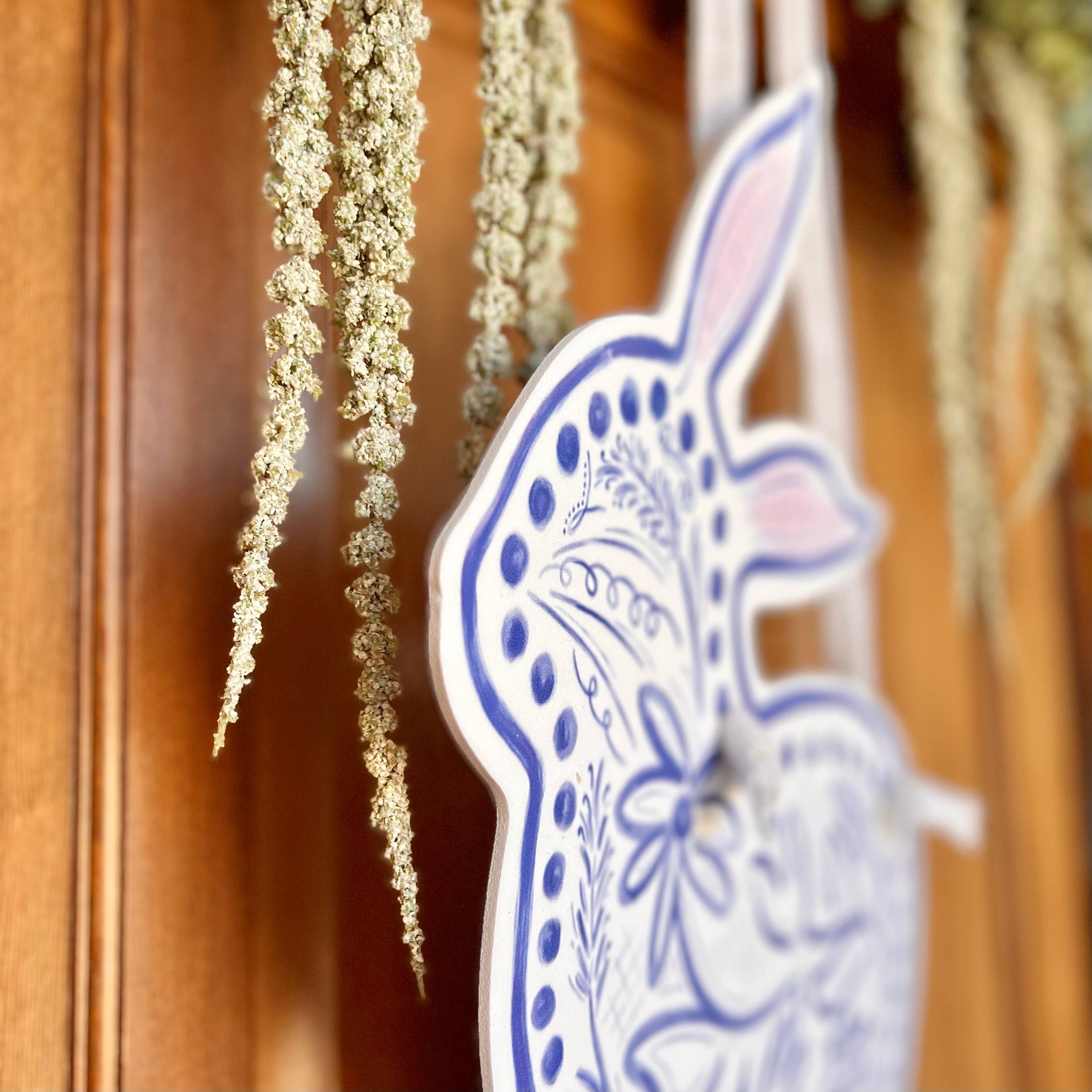 Songbird Grove Collection - Wholesale Door Hanger - Blue Chinoiserie Bunny Door Hanger5