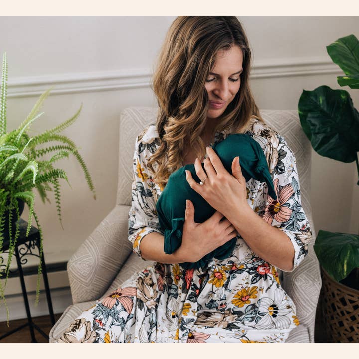 HAHA MAMA Clothing - Wholesale Robe - Women's - Vintage Floral Maternity Delivery Gown & Emerald Green Swaddle