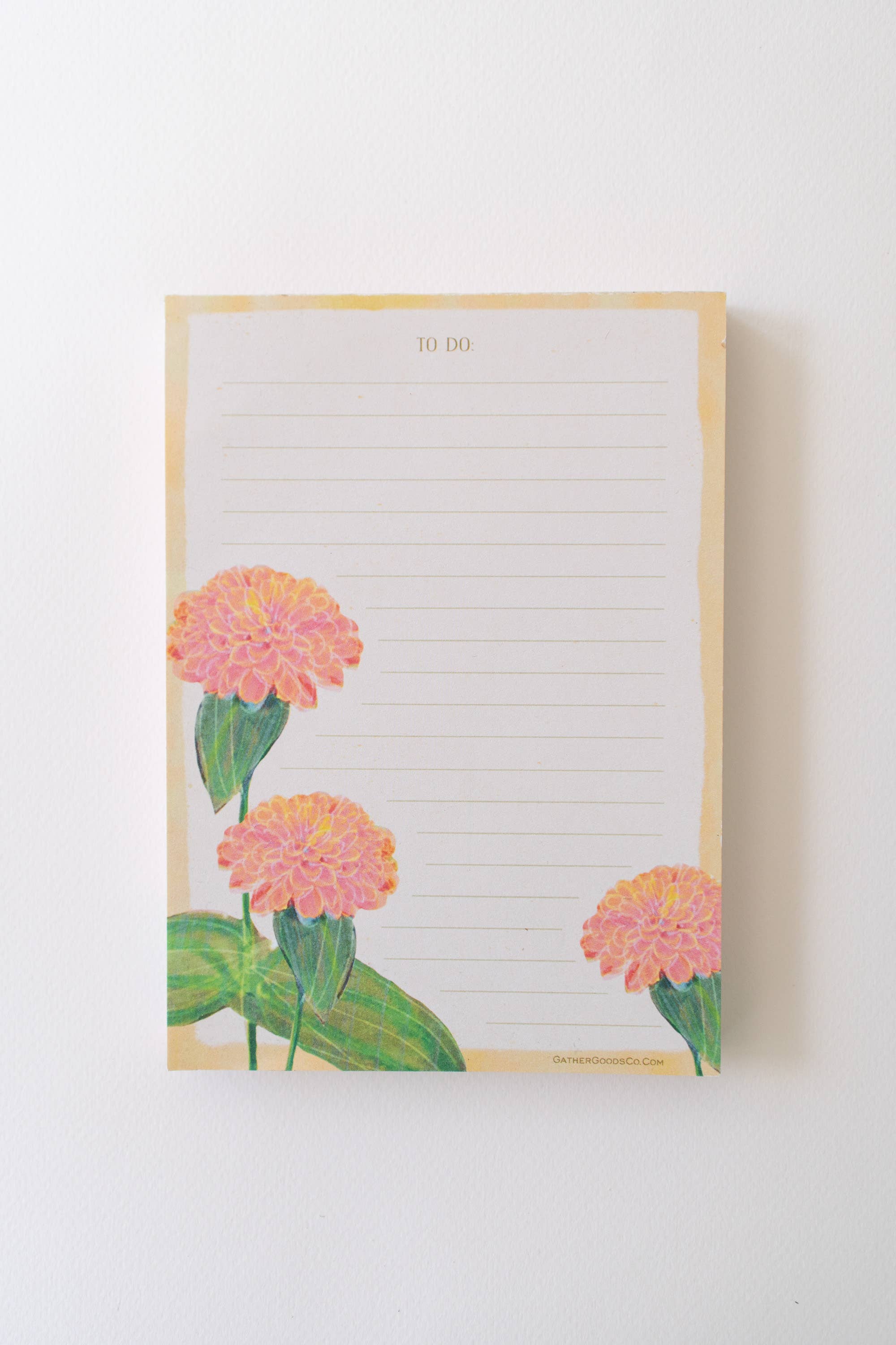 Gather Goods Co - Cards, Coasters, Tea Towels, Art, Mugs - Wholesale Notepad - Flowers Notepad, To-Do List, Orange Zinnias3