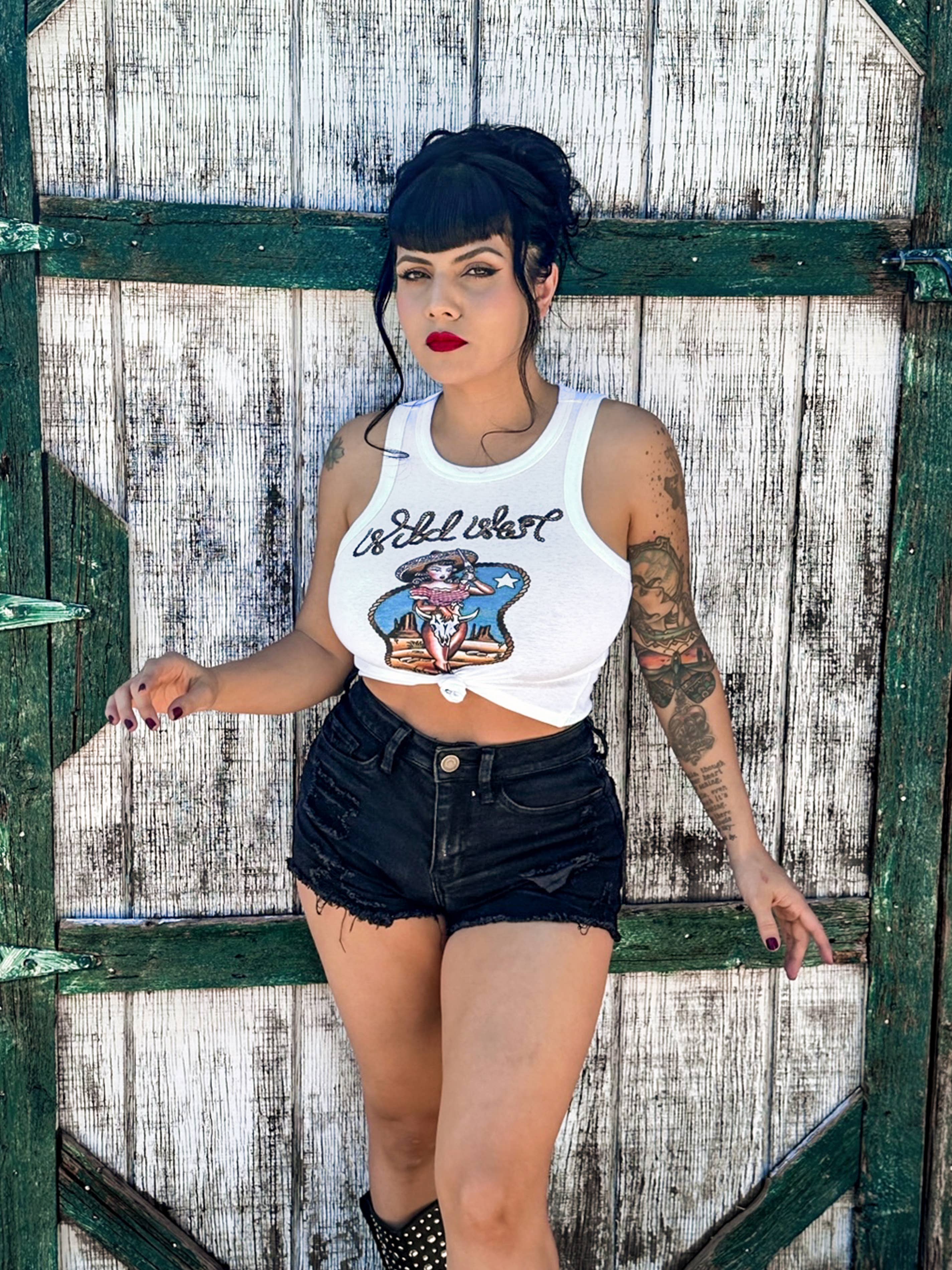 Mischief Made – wholesale Tank top – Women′s – Wild West Rib Racer Tank in White5