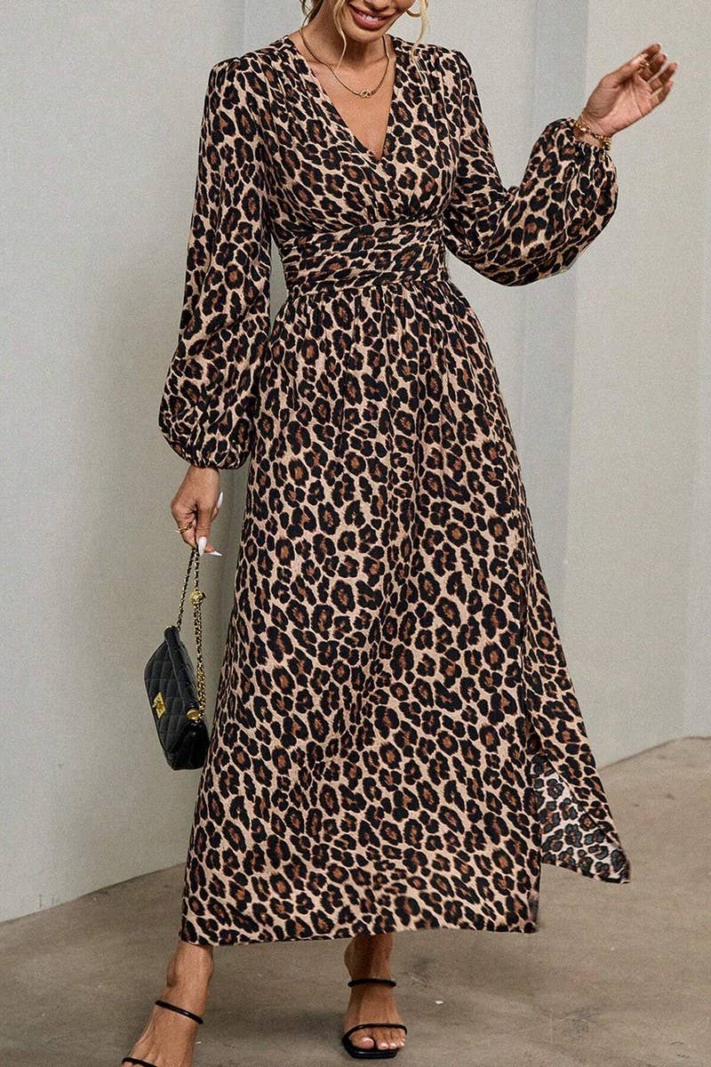 NINEXIS - Wholesale Dress - Women's - CWDMD3950_V-NECK LANTERN SLEEVES HIGH SLIT DRESS12