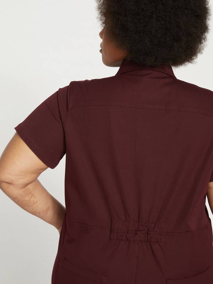 Kate Stretch Cotton Twill Jumpsuit - Black Cherry for wholesale on Faire
