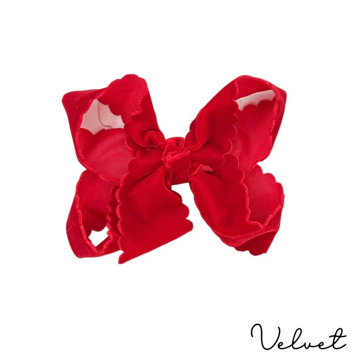 Just For Fun Threads - Wholesale Hair Bow - Kids - Holly Red Velvet Scallop Bows9