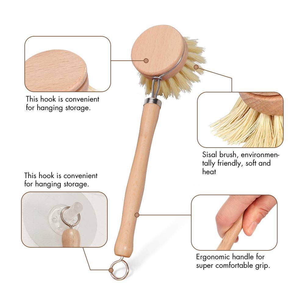 Us and The Earth - Vente Brosses de nettoyage - Brosse à vaisselle en fibre naturelle avec tête remplaçable3