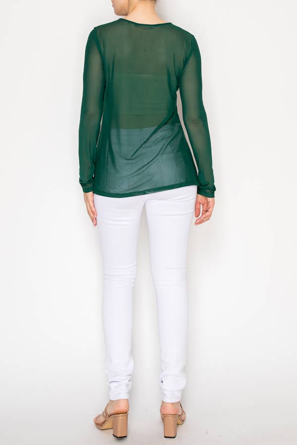 GREEN Minimalist Sheer All-Mesh Long Sleeve top– 4846GREEN for wholesale on Faire2