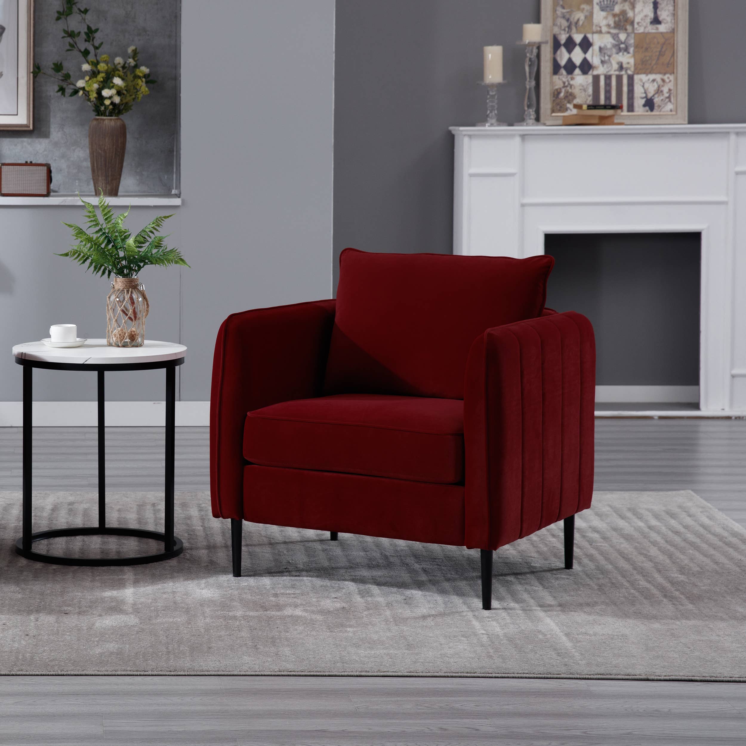 39F Inc. - Vente Chaises - Fauteuil simple confortable en velours Chaise d'appoint Beige/Noir/Gris/Vert3