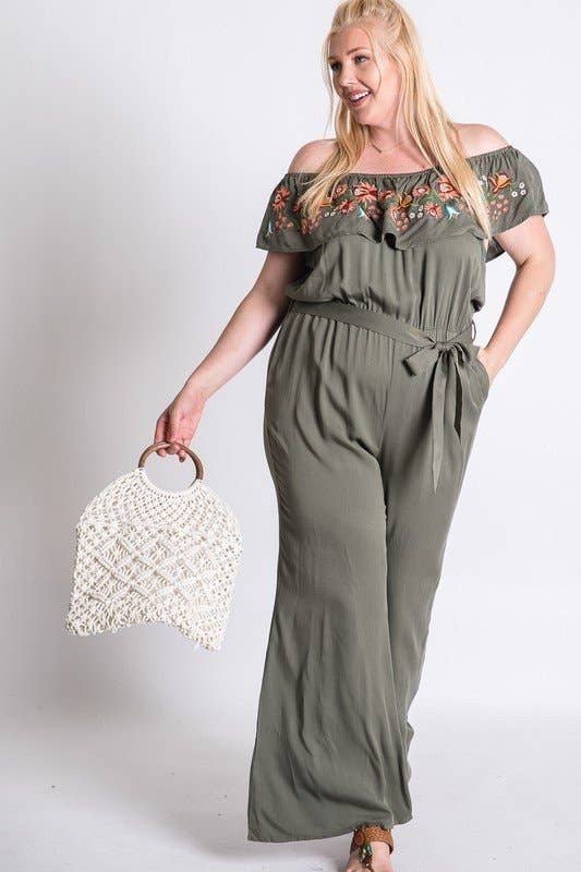 Davi & Dani - Wholesale Jumpsuit - Women's - PLUS SIZE FLORAL EMBROIDERED OFF SHOULDER JUMPSUIT11