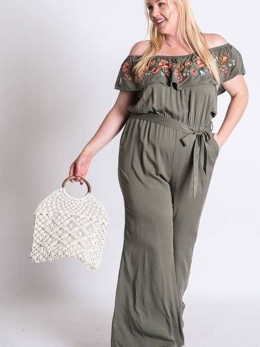 Davi & Dani - Wholesale Jumpsuit - Women's - PLUS SIZE FLORAL EMBROIDERED OFF SHOULDER JUMPSUIT11