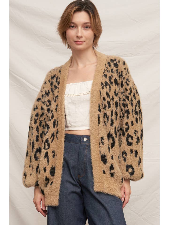 BROWN BLACK Soft Leopard Sweater Cardigan for wholesale on Faire1