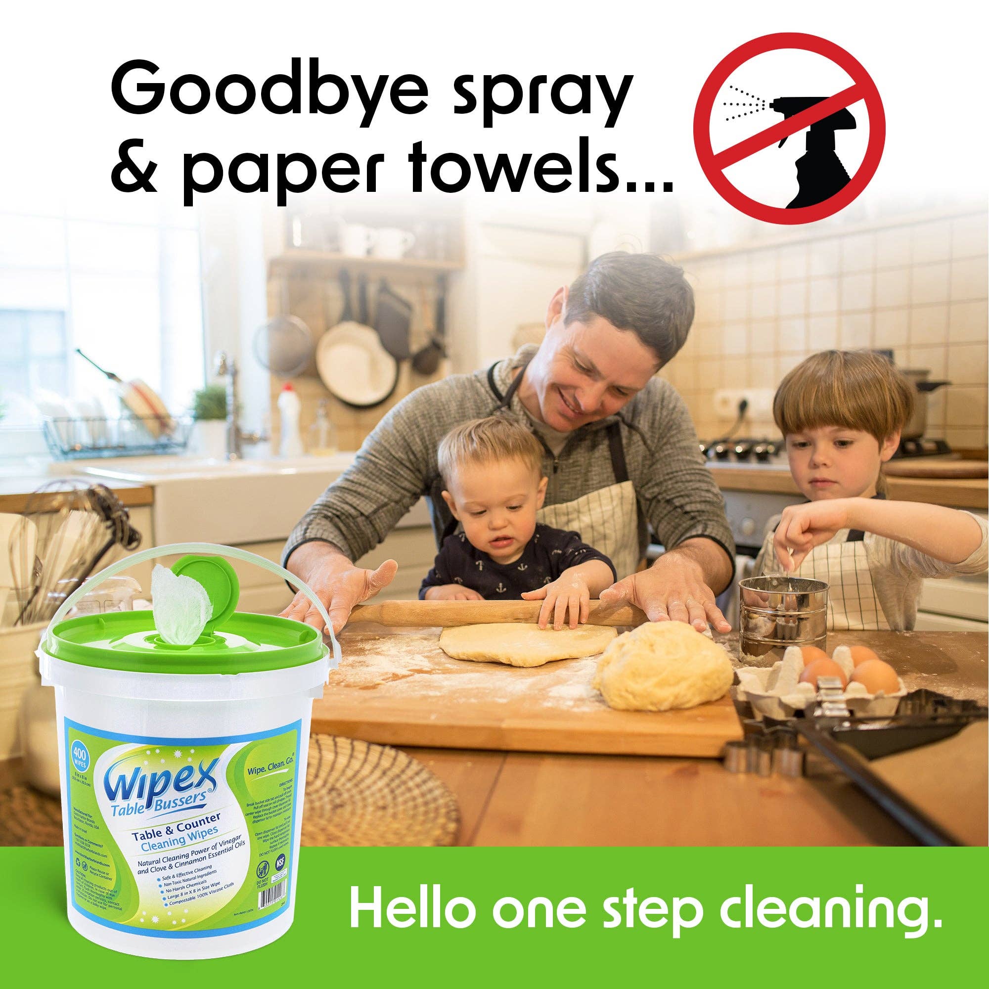 Wipex - Wholesale All-Purpose Cleaning Wipes - Table Bussers® Natural All-Purpose Cleaning Wipes | Compostable Cloth | Portable Dispensing Bucket1