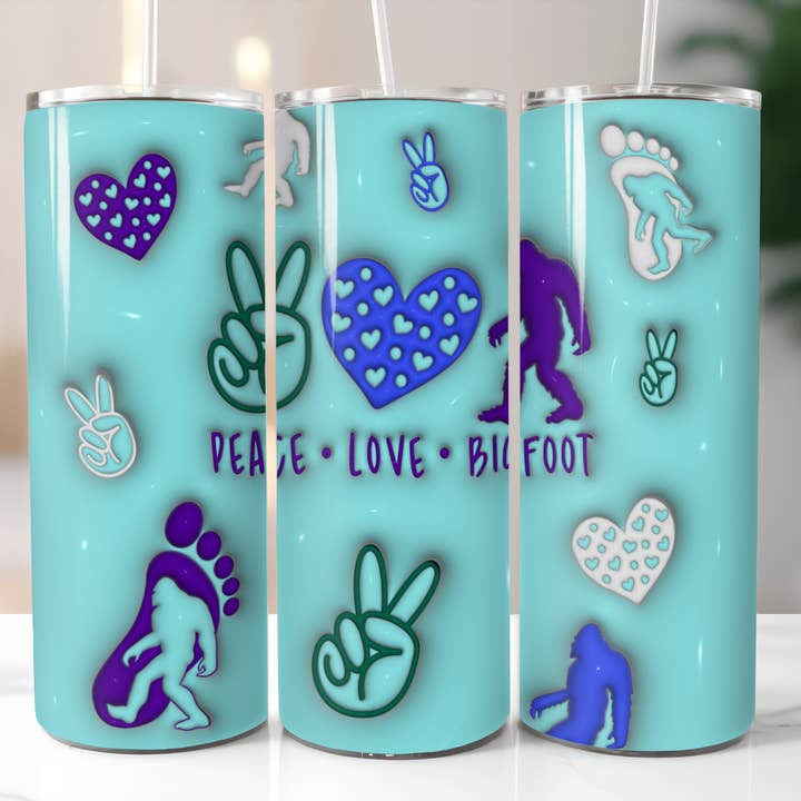 3D Peace Love Bigfoot for wholesale by Triple D's Tumblers n More