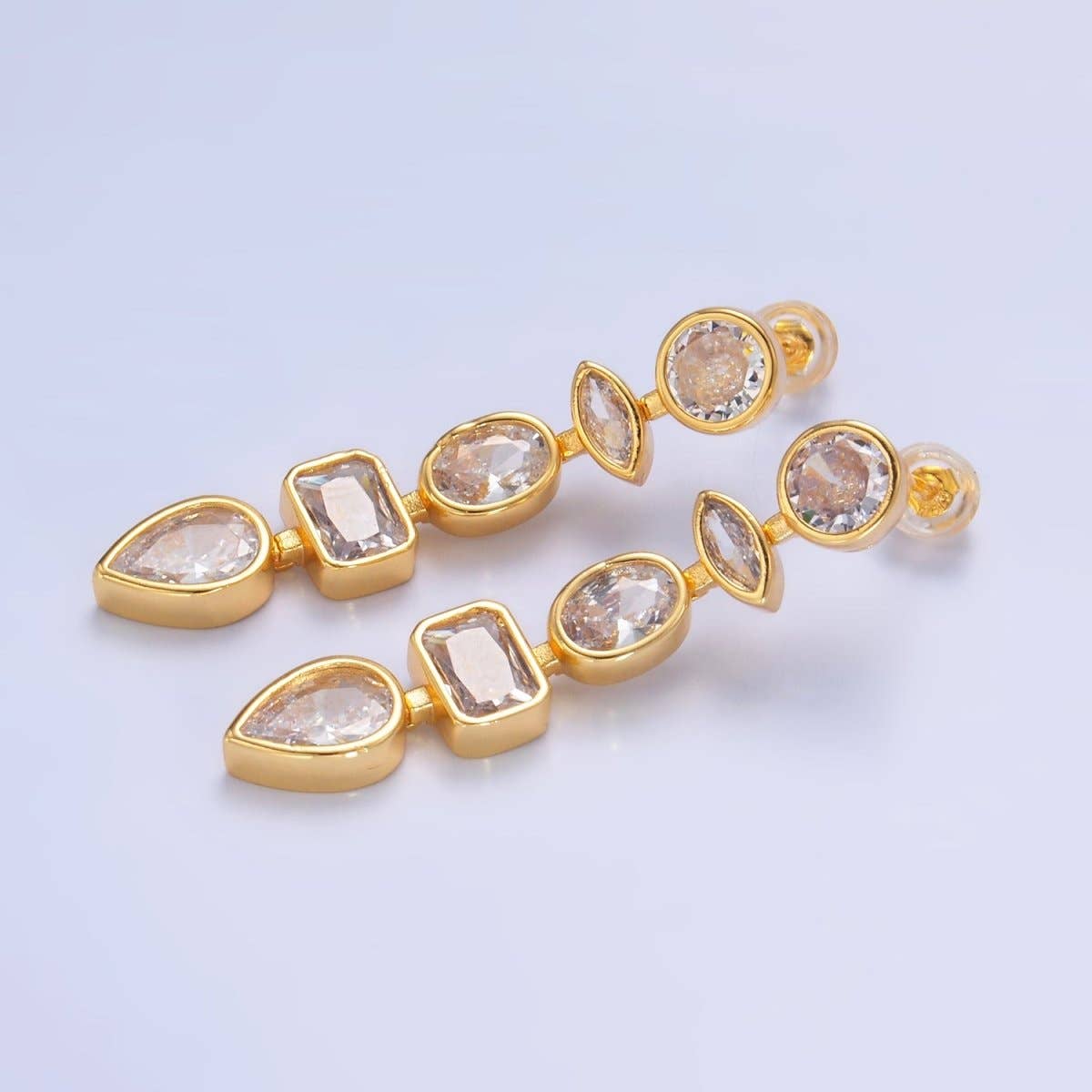 Aim Eternal – wholesale Dangle earrings – 24K Gold Filled Clear CZ Geometric Drop Stud Earrings | AI4960