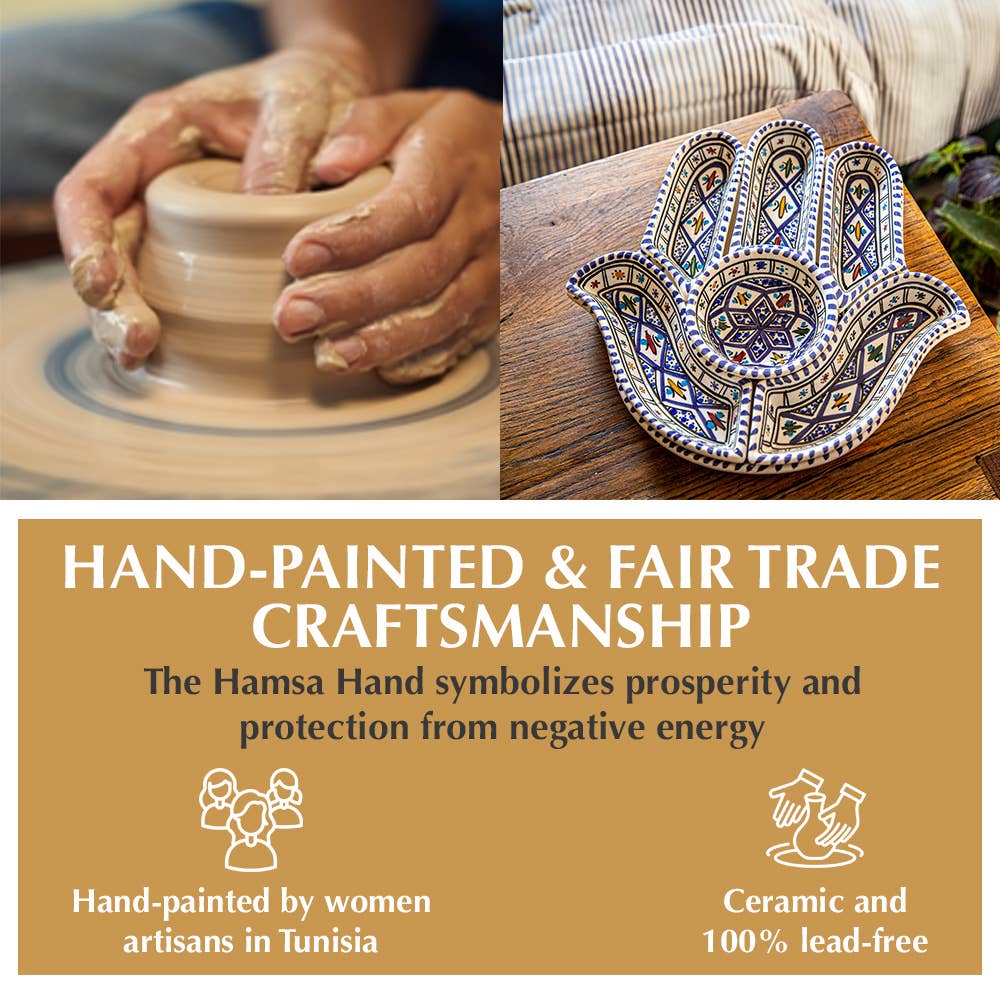 Kamsah - Vente Assiettes/plats/bols de décoration - Ensemble de trempage et de service en céramique Hamsa bleu bohème fait main5