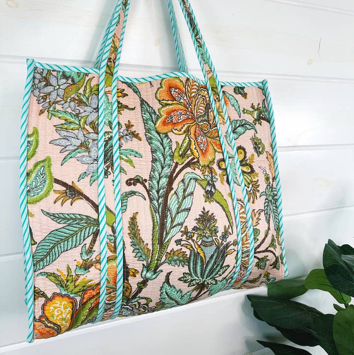 Folklore Couture - Wholesale Tote Bag - Women's - Quilted Tote Bag | Botanical Tote Bag | Large Shopping Tote