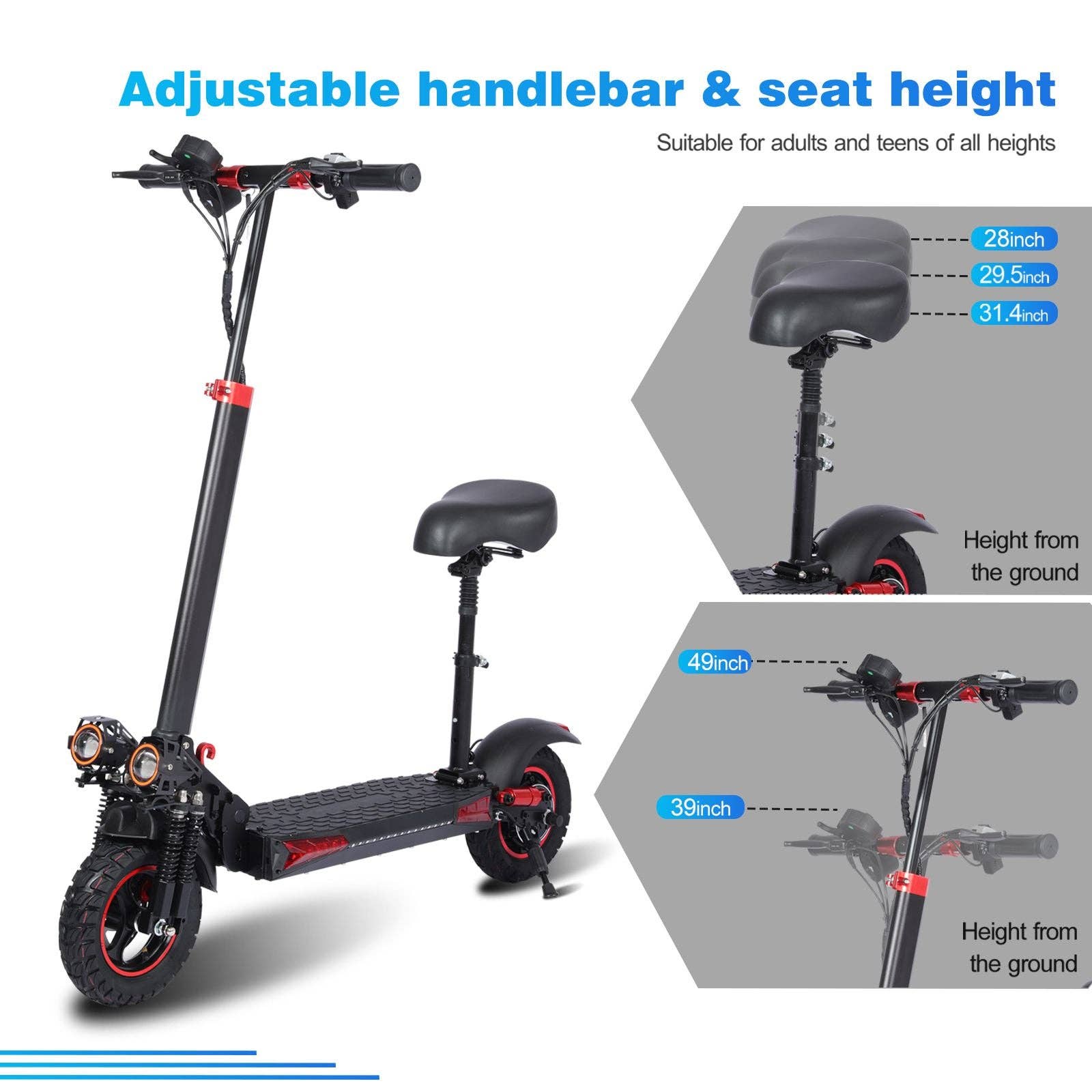 black 1200W High-Power Electric Scooter with Seat for wholesale on Faire5
