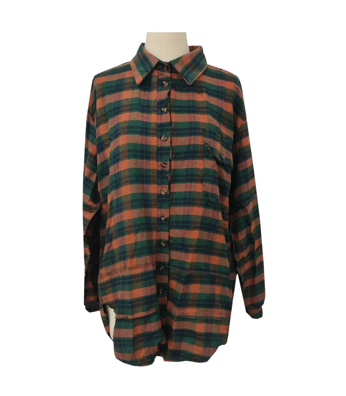 Rosa Clothing - Wholesale Shirt - Women's - Oversize Button Down Raw Edge Plaid Shirt 8 Colors7
